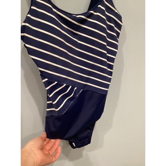 Lands' End Womens Swimsuit Size 8 Navy Blue Striped One Piece Nautical Beach NEW - Picture 4 of 9